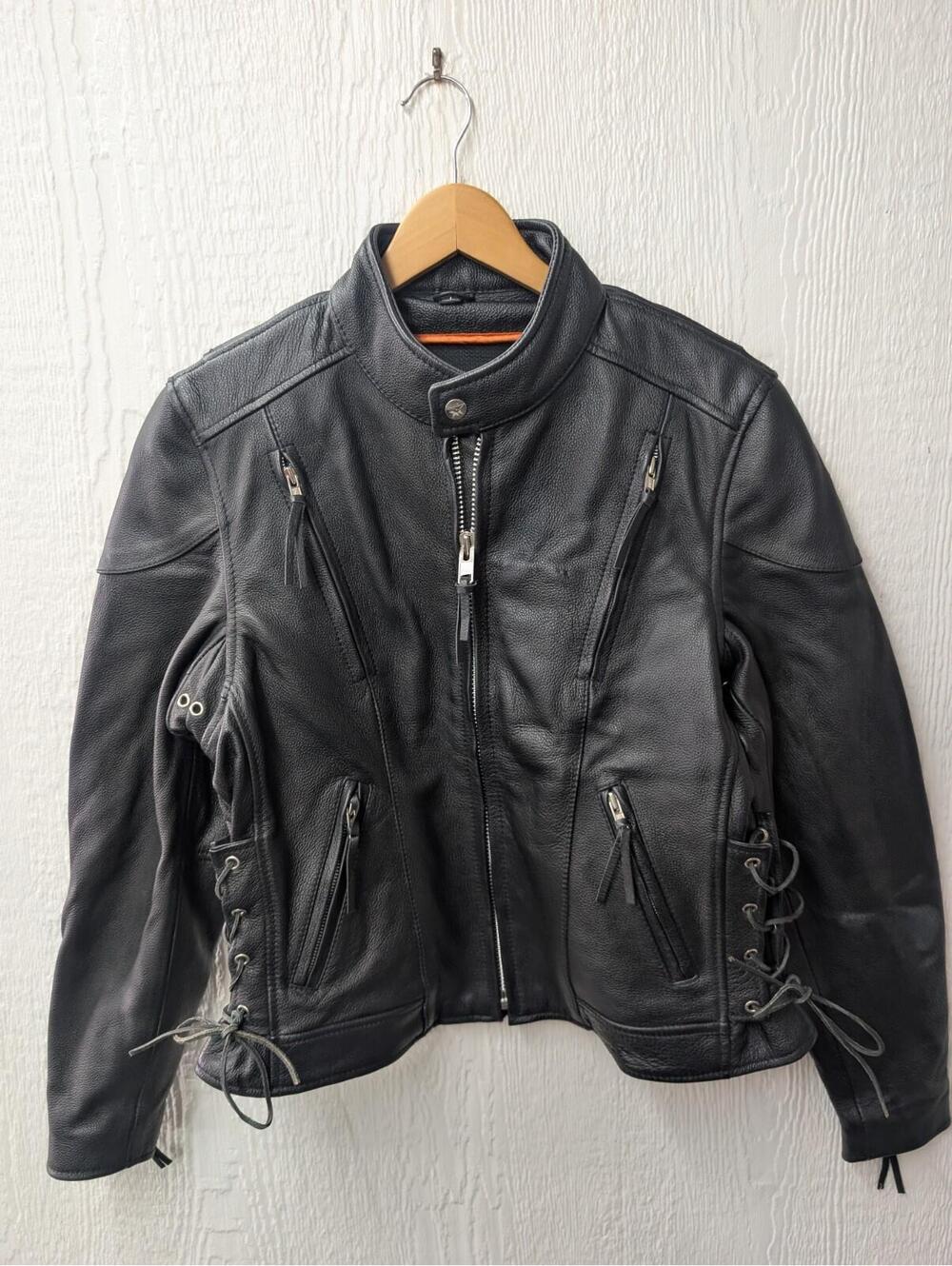 First Classics Leather Gear Black Motorcycle Jacket Coat Women's Size Large